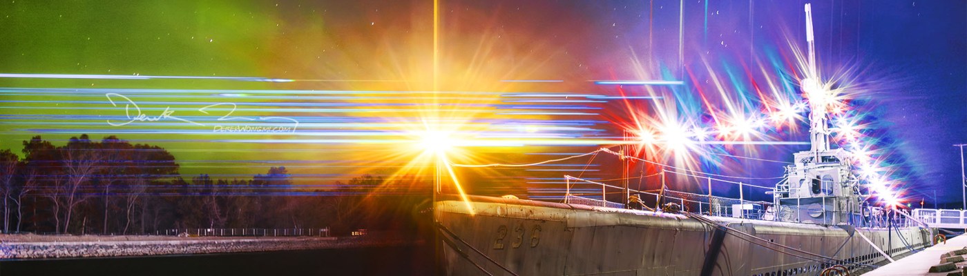 USS SILVERSIDES SS-236 UNDER AURORA NORTHERN LIGHT