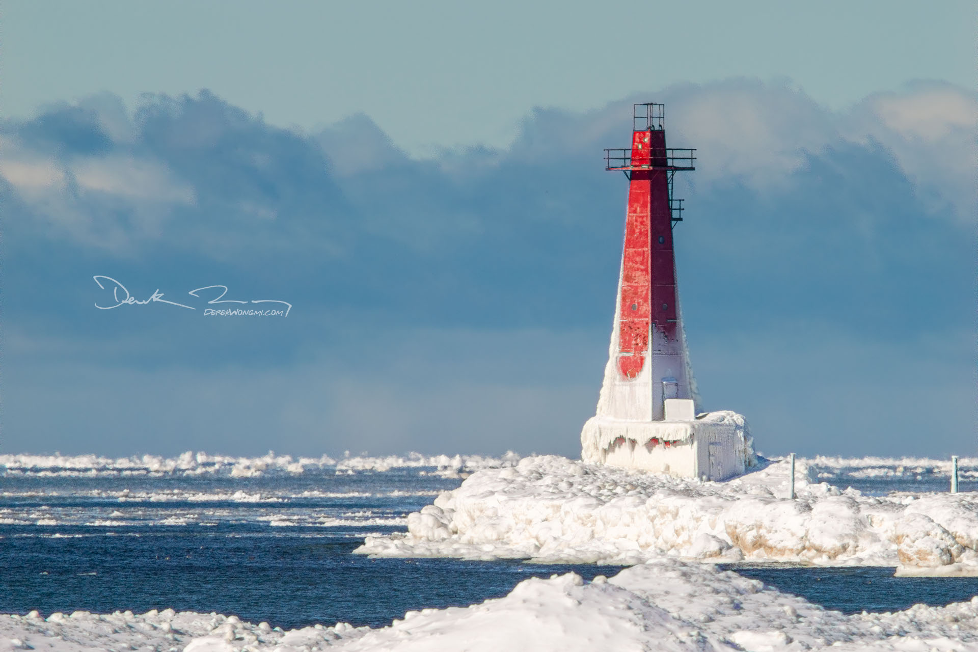 Muskegon Break Water Light, iced.
